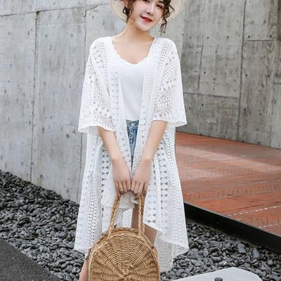 Lace Cardigan Shawl Jacket Women's Summer New Style Loose Outer Outfit Medium Long Beach Thin Sunscreen Jacket Women's Style