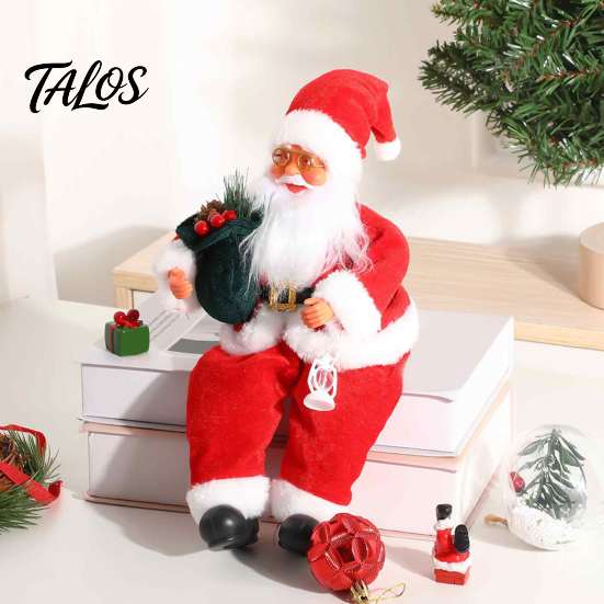 Decorative Santa Claus for Party Plush Figurine, 11.81 Inch Christmas Sitting Fabric Decorations Doll Holiday Home Decoration And Festive Scene