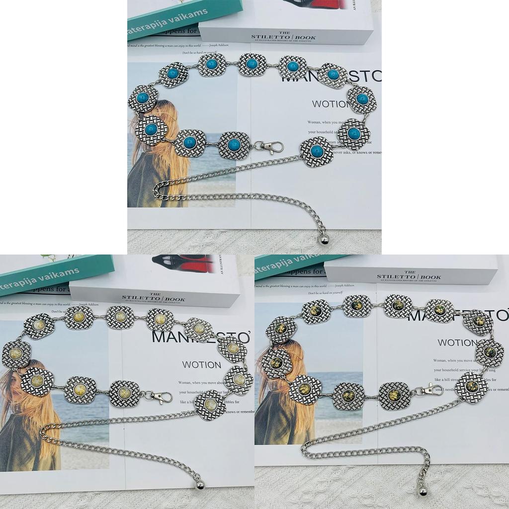 Metal Bohemian Turquoise Floral Waist Chain With Hook For Summer Dress Fashion Accessory