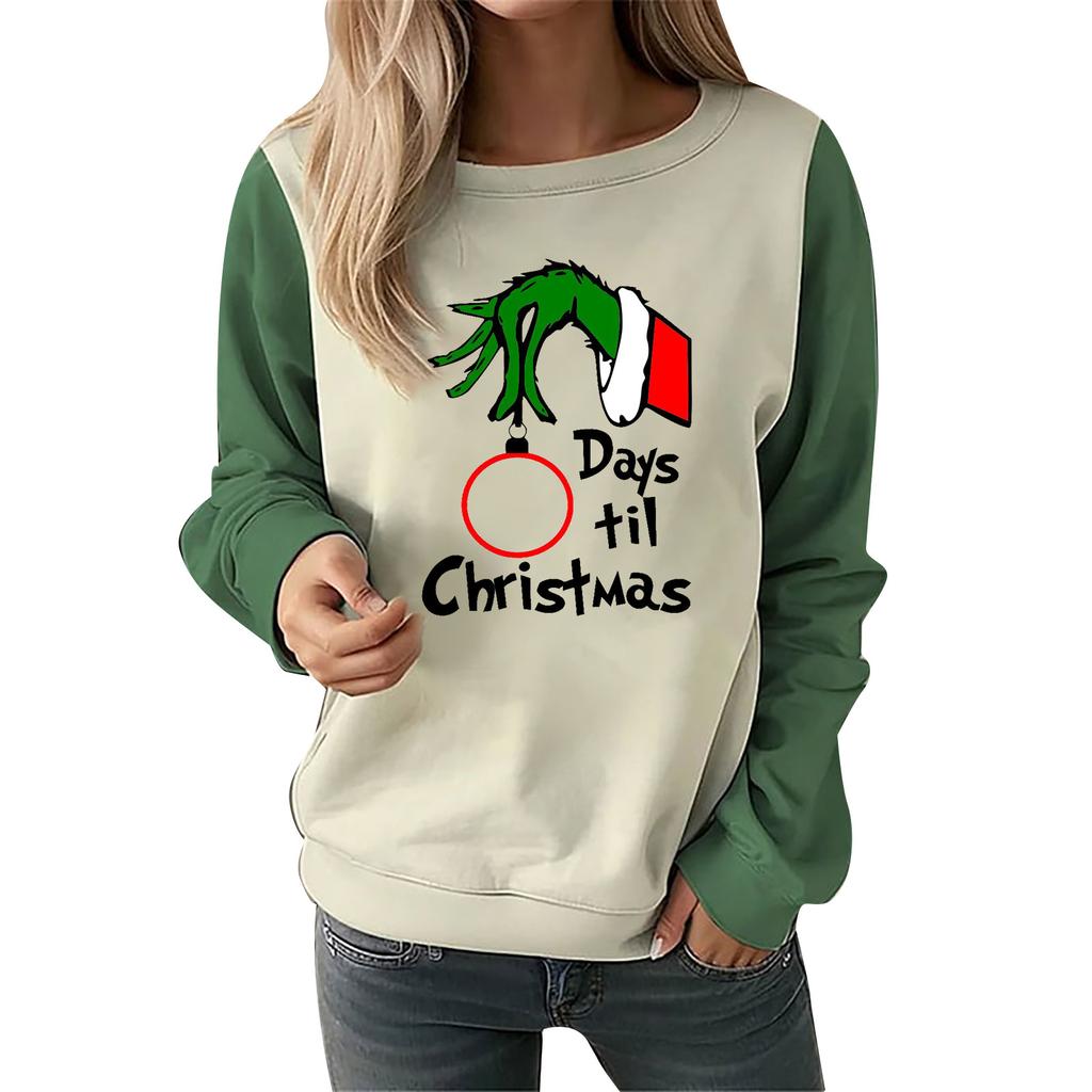 Women Christmas Printed Sweatshirts Fashion Long Sleeved T-shirt Round Neck Hoody Women's Hoodies Female Tops