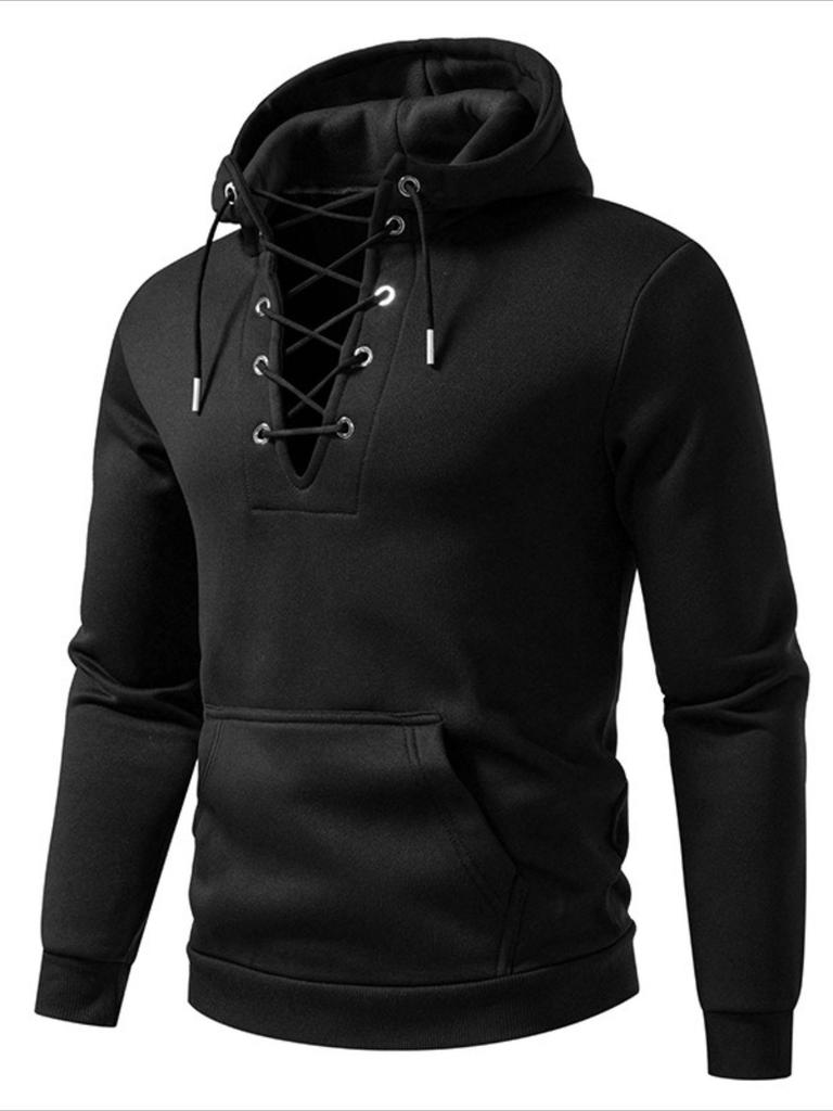 Men's Lace-Up Hooded Sweatshirt Casual Pullover for Men Autumn Winter Warm Fashion Hoodie with Pocket Multi-Color Male Tops