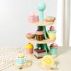Kids Wooden Dessert Shelf With Multilayer Design For Imaginative Play Learning