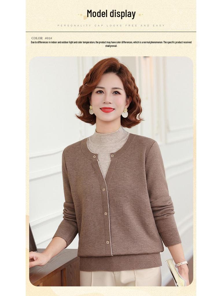 Mom's 2025 Winter Two-Piece Style Plus Velvet Sweater for Middle-Aged & Elderly Women - Thickened Autumn/Winter Velvet Base Layer Shirt