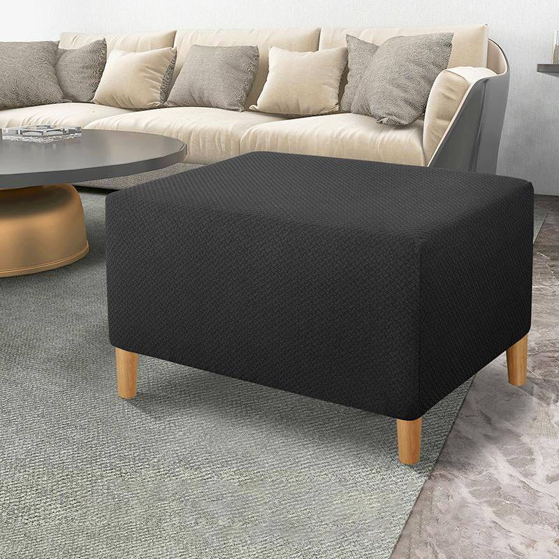 1PC Rectangle Protector Elastic Jacquard All-inclusive Ottoman Cover Solid Color Home Decor Anti Slip Footstool Cover