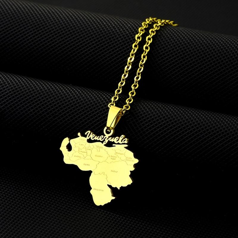 Stainless Steel Outline Venezuela Map Pendant Necklace Heart Map Jewelry