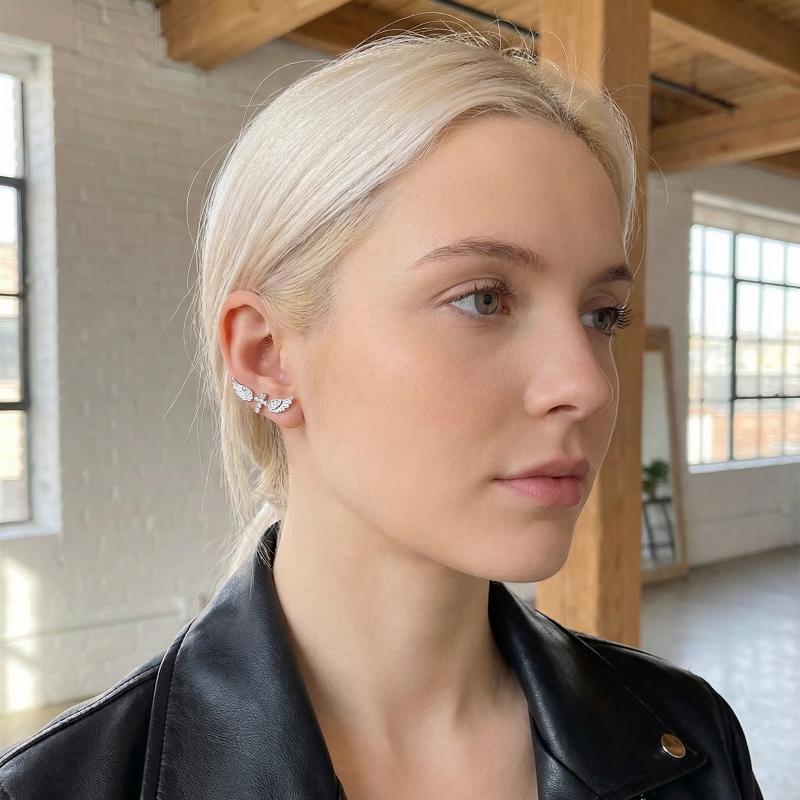 Vintage Angel Wings and Cross Earrings Shiny Retro Jewelry Gifts for Women Wedding Party Night Out Accessories