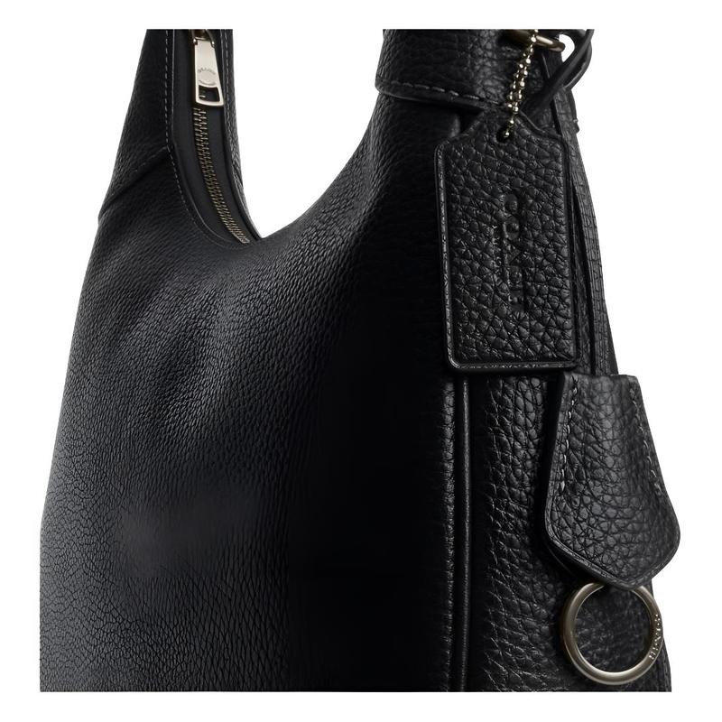 Coach Ella 36 Brand Logo Zipper Closure Cowhide Underarm Shoulder Bag Large Women's Black