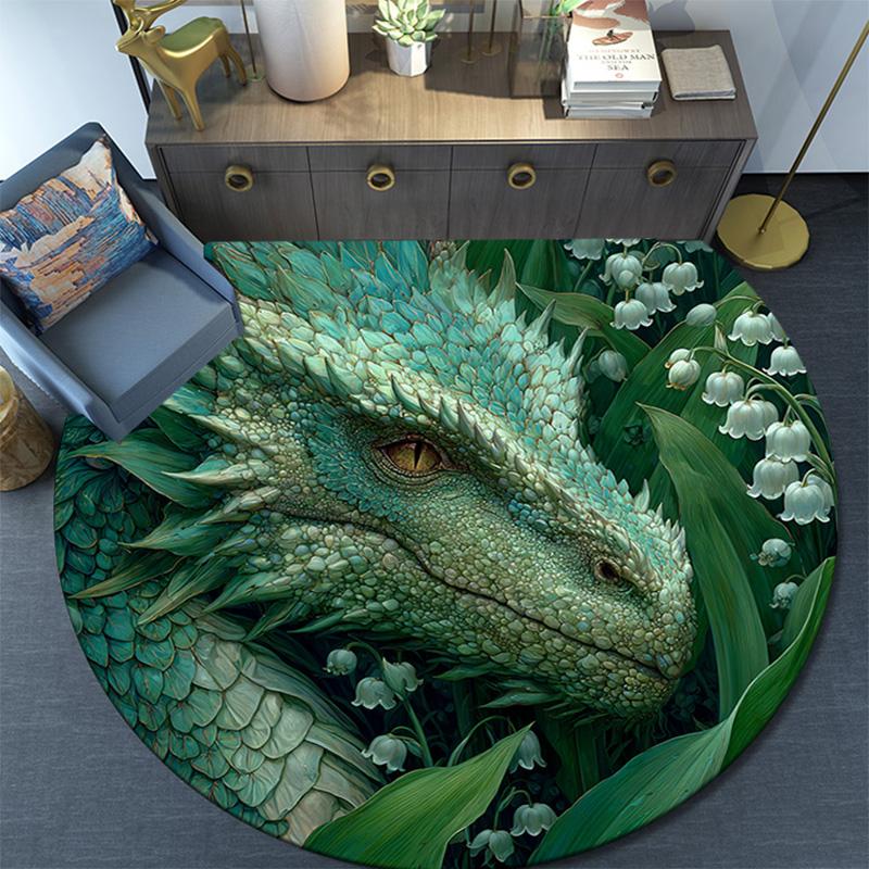 Dragon Round Area Rug,Carpet Rug for Living Room Bedroom Sofa Playroom Decor,Non-slip Floor Mat