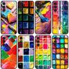 Zestaw Farb Wodnych Paleta Malarska Etui na Telefon Dla Samsung Galaxy A20,21s,22,31,32,52,53,72,73,80,91 Miękki Płynny Silikon Czarna Osłona