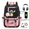 Σακίδιο Stitch για Φοιτητές Χαριτωμένη Τσάντα Laptop με Κινούμενα Σχέδια και Θύρα USB Μοντέρνο Στυλ