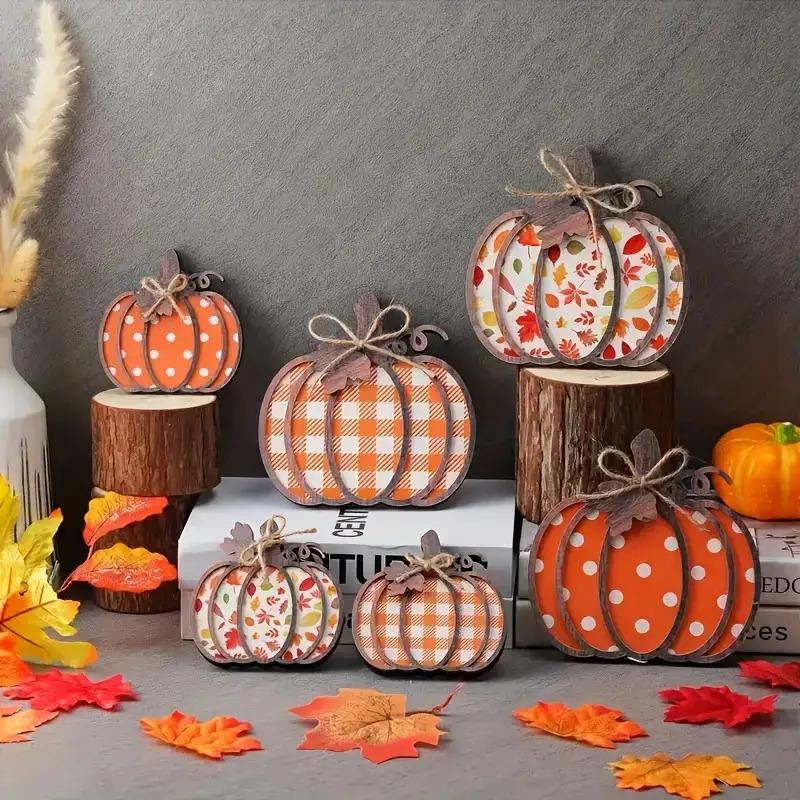 6 Stück Vintage Kürbis Herbst Orange Braun Tischdecke Platzset Esszimmer Mittelstück Kunstholz Party Bauernhaus Heimdeko