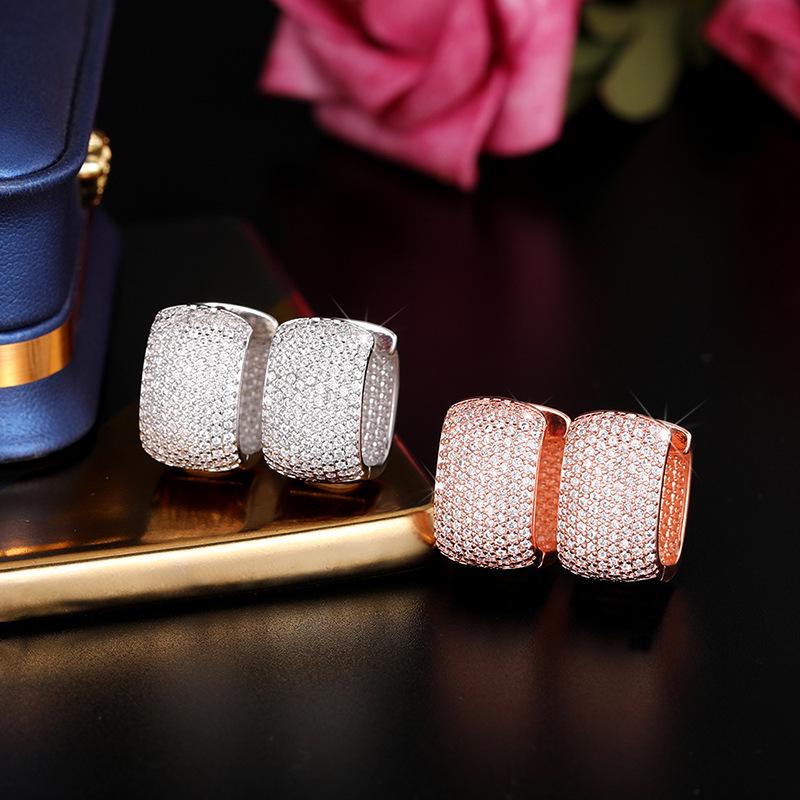 Cao Shi Women’s Full Diamond Square Earrings - Shiny, Chic and Versatile