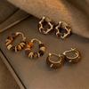 Women Korean Brown U-Shaped Hoop Earrings Vintage Simple Tortoiseshell Dripping Oil Tiny Ear Studs Daily Exquisite Jewelry