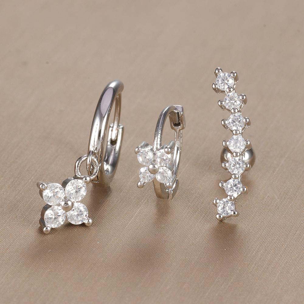 3-teiliges Vintage-Design-Set mit vier Zirkonia-Creolen für Frauen, winziger Knorpelpiercing-Ohrring aus Edelstahl, Schmuckgeschenk