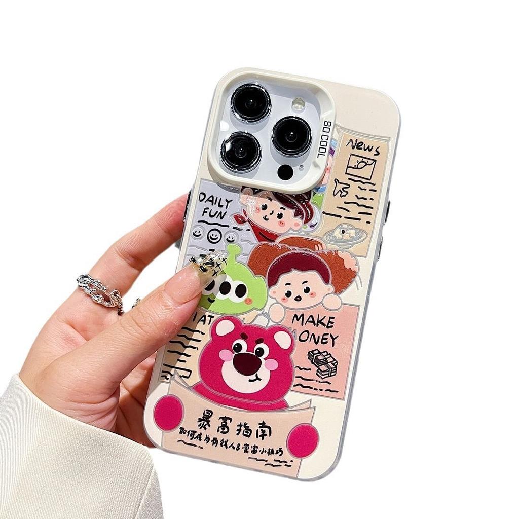 Color silver for Apple 16promax mobile phone case iPhone13/14promax premium cartoon princess strawberry