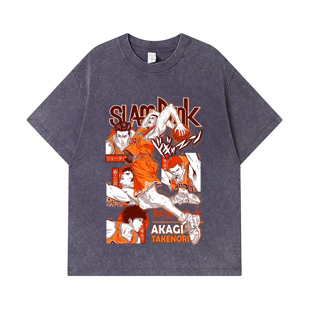 275 GSM Washed T-shirts 100% Cotton Slam Dunk V1 Akagi Print Unisex Heavy Cotton T Shirt