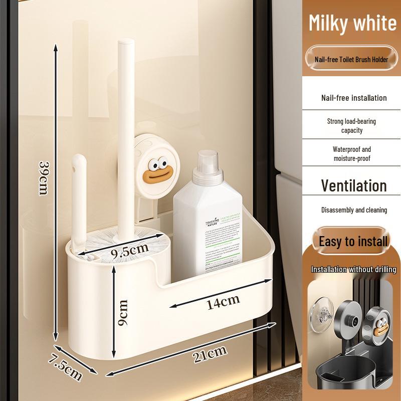 

Wall-Mounted Toilet Brush Set with Long Handle and No Dead Corner Design, Punch-Free Installation, for Household Bathroom.