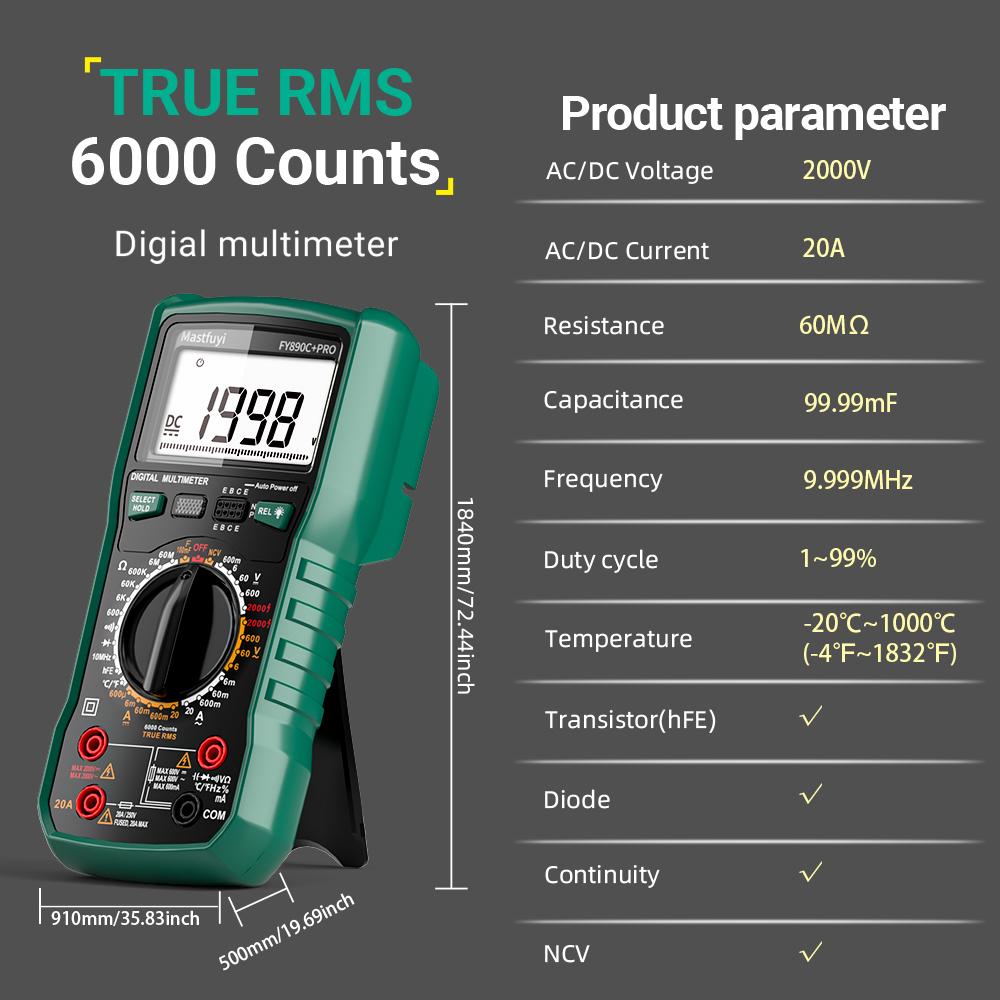 Professional 2000V 20A Extra-Large Range Digital Multimeter Photovoltaic Multimeter True RMS Multifunctional All-in-One Machine High-precision Tester