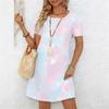 Ladies Plus Size Short Sleeve Crew Neck Dress Soft Floral Art Print Loose Gown For Summer Daily Commute