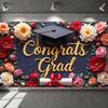 Grad Party Backdrop Gold Glitter Congrats Grad Display Congratulation Display Colorful Peonies Academic Background For Grad