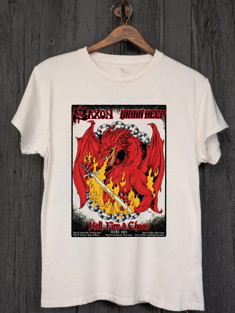 

Saxon & Uriah Heep Texas Event Poster T Shirt White All Size Gift HH223 Unisex T-Shirt XXXL