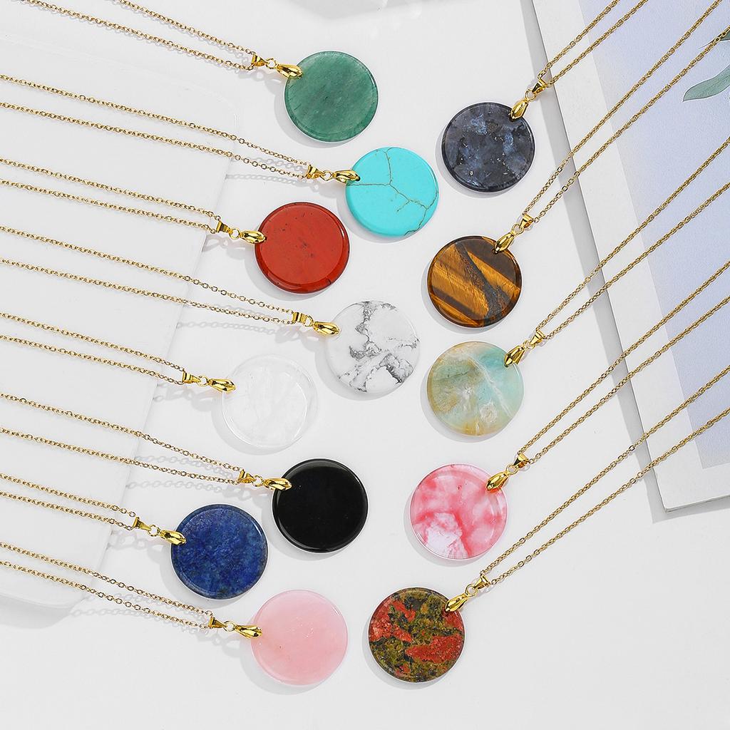 Natural Crystal Pendant, Pink Crystal Round Necklace, Insignia Necklace, Bohemian Jewelry