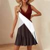 Women's V-Neck Waisted Floral Print Sleeveless Hem Spliced Dresses