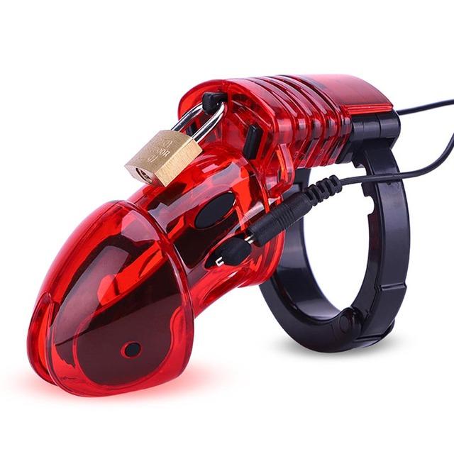 Electric Shock Chastity Cage Cock Cage Plastic Male Chastity Device Sex Toys Penis Cage With Host Vibrating Cock Ring For Men