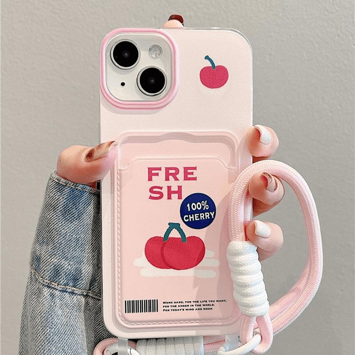

Hanging Rope Card Bag Phone Case Fashionable All Inclusive Couple Transparent Soft Cover Simple Shell Cartoon Trendy Women Hanging Rope Phone Case For iPhone 17 Pro Max