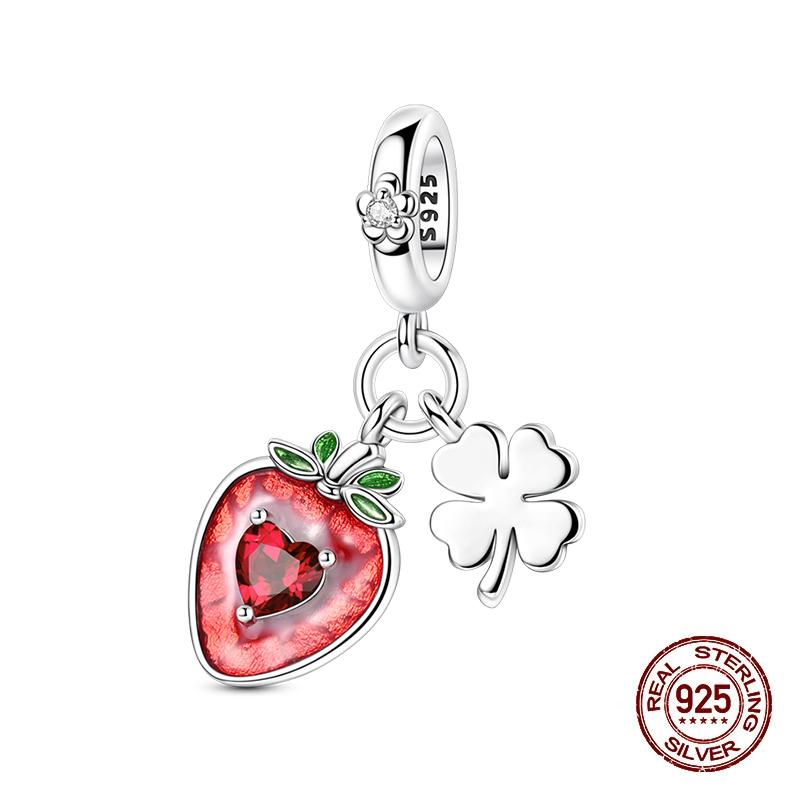 100% Copper Strawberry Lipstick Ladybird China Red Charms Beads Fitoriginal Bracelets For Women Diy Jewellery