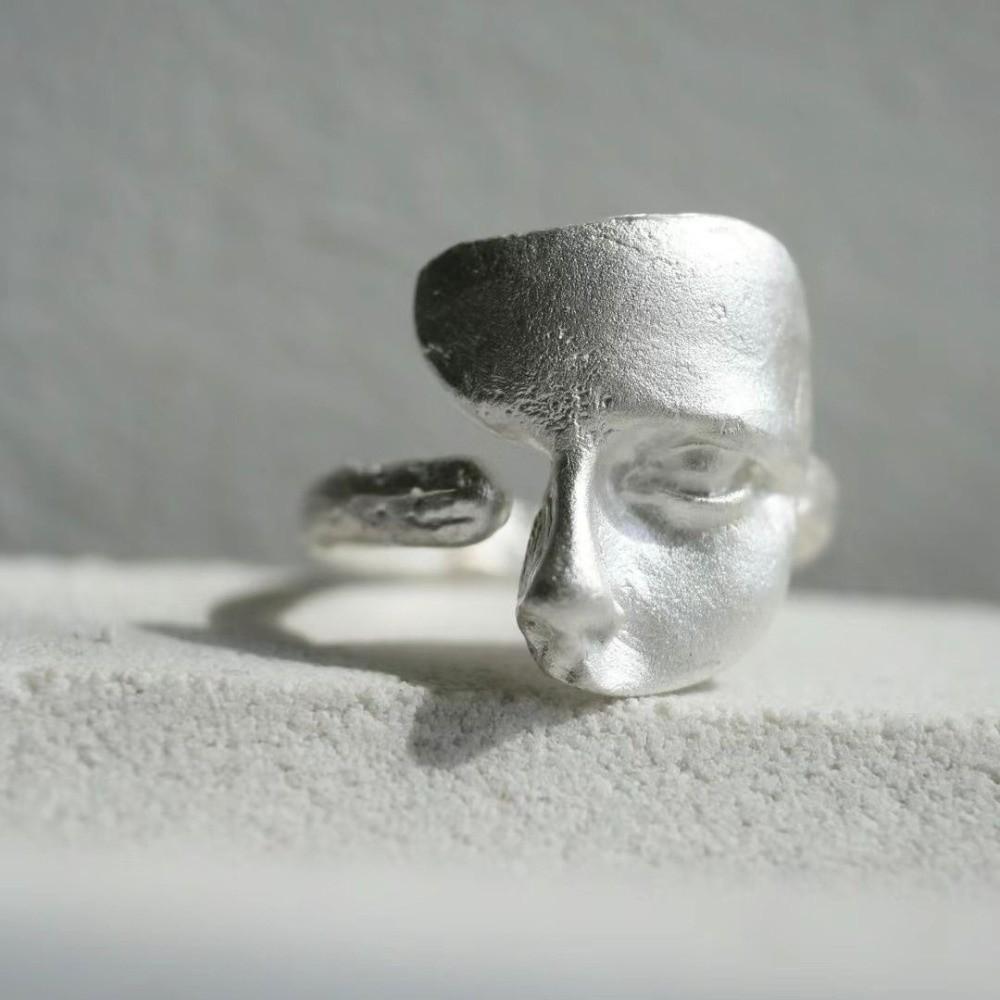 Adjustable Mystical Masked Face Ring Metal Silver Color Goth Style Ring Fashion Open Rings Party