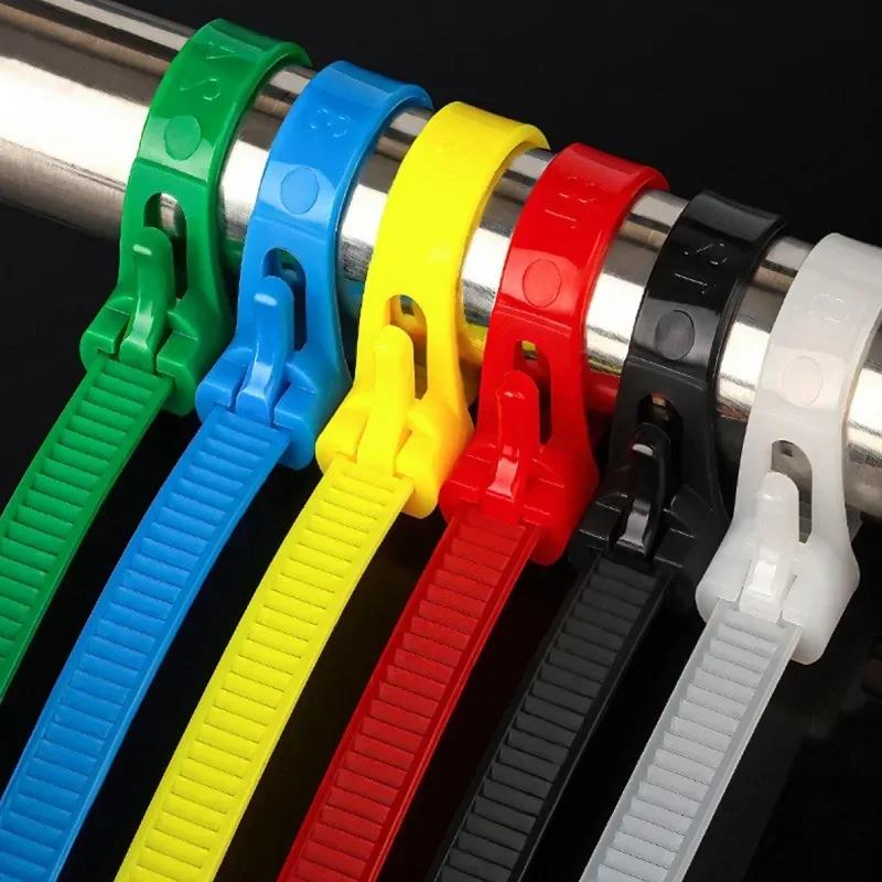 

New Nylon Cable Ties Colored Releasable Self-locking Slipknot Cables Ties Adjustable Fastening Loop Ring Strap For Home Office 100PCS зелений