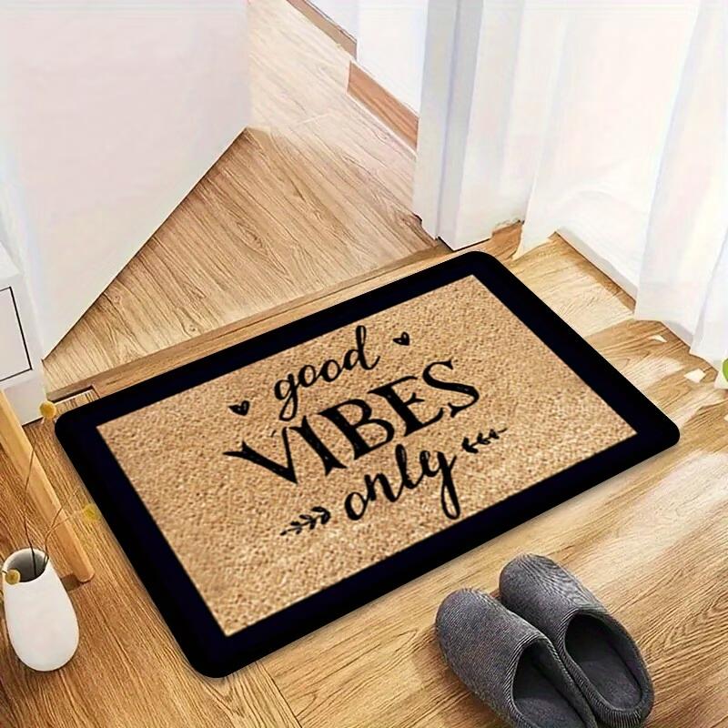 Minimalist Welcome Mat with "Only Good Vibes" Printed on It, Featuring a 1.19cm Sponge Thickness and a Weight of 600 Grams Per Square Meter. This