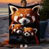 Red Panda Family Portrait Fleece Blanket Realistic Animal Art Soft Flannel Throw Mother and Babies Cute Wildlife Decor Gift for