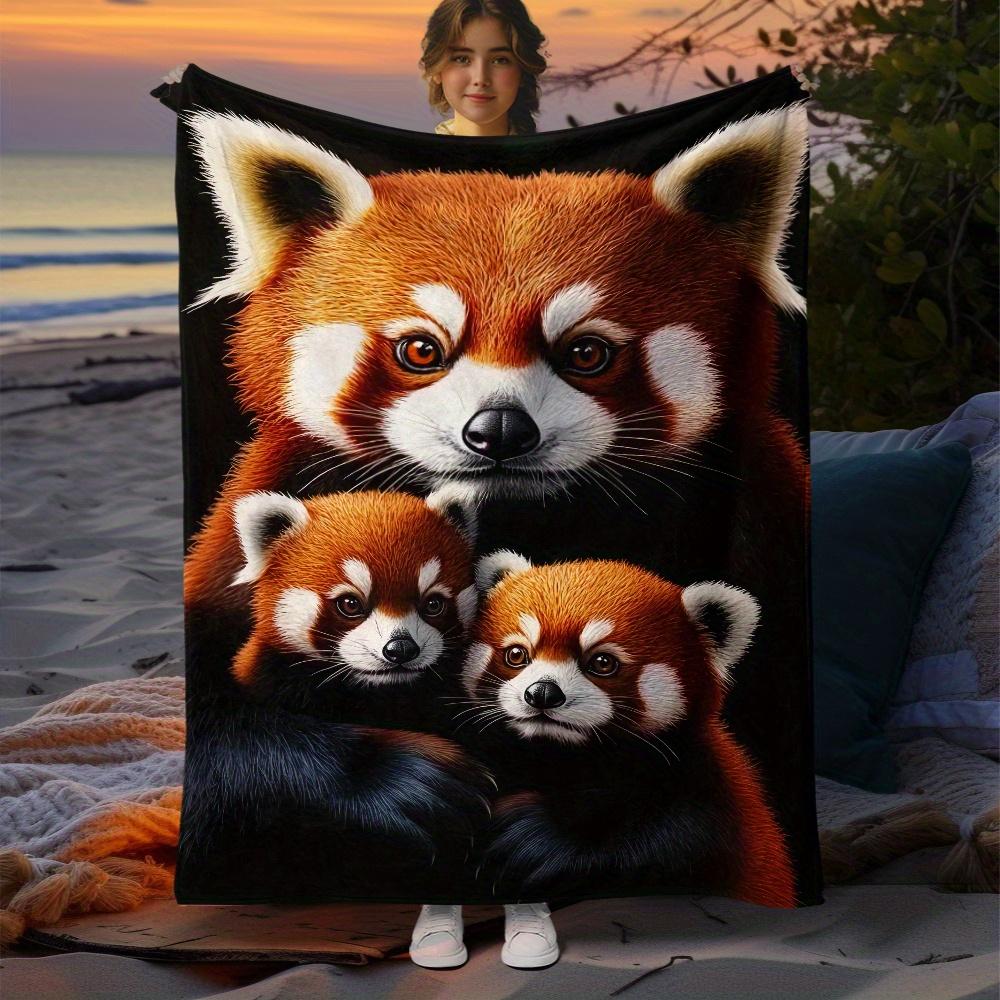 Red Panda Family Portrait Fleece Blanket Realistic Animal Art Soft Flannel Throw Mother and Babies Cute Wildlife Decor Gift for