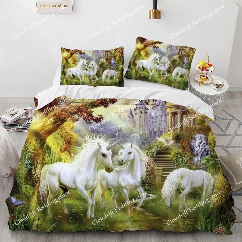 Cartoon Unicorn Design Duvet Cover Set Cute Comforter Cover Bedding Set Bed Linen for Baby Kids Girls Gift Bedroom Decoration026