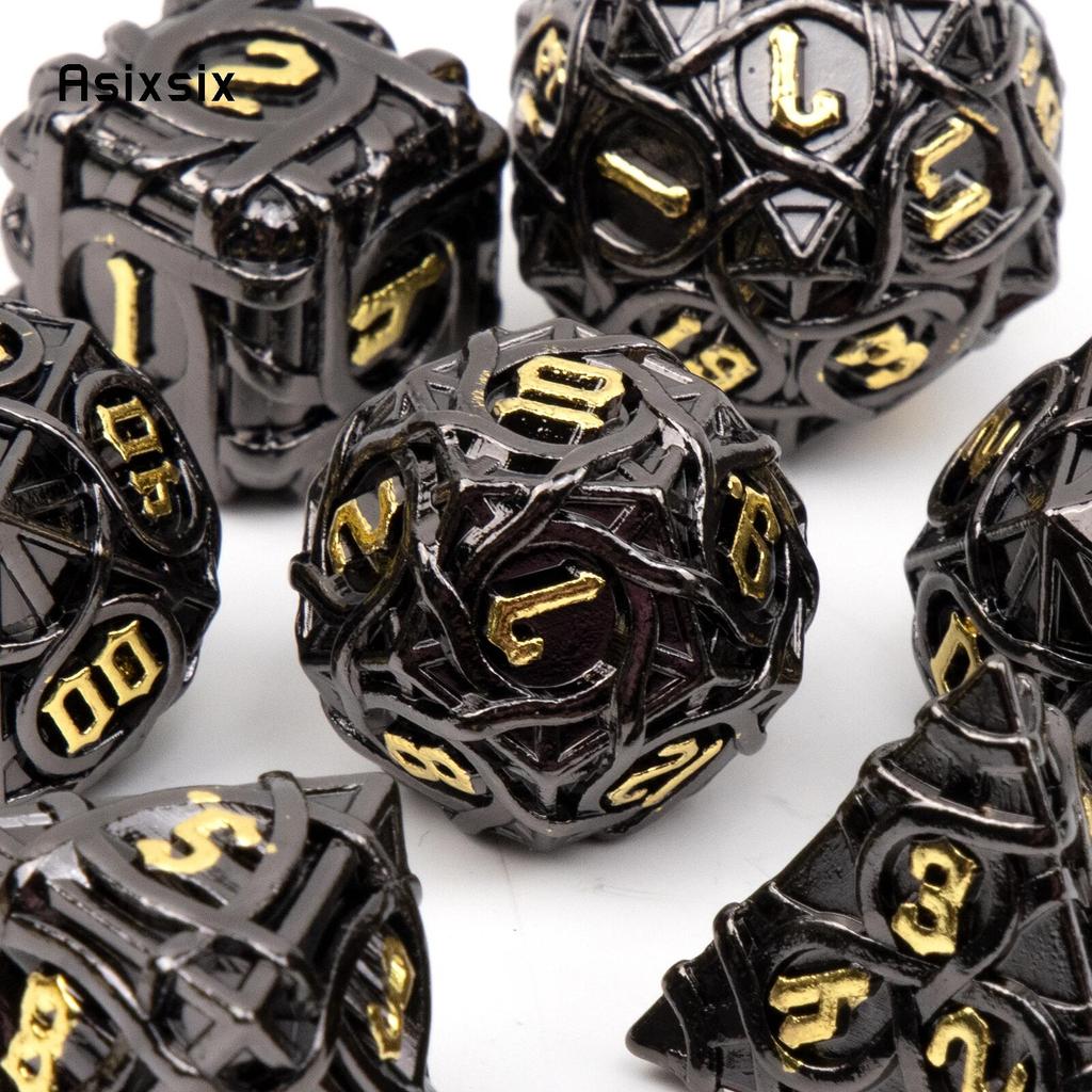 7 Pcs Black Yellow Stripe Metal Dice Solid Metal Polyhedral Dice Set Suitable for Role-Playing RPG Board Game Card Game