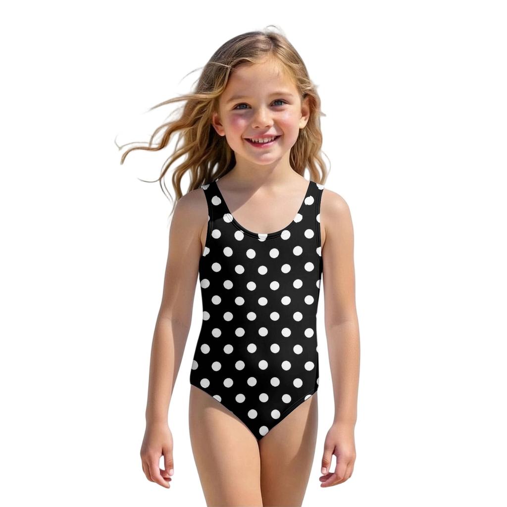 Girls One Piece Swimsuit Polka Dot Print Sleeveless Casual Swimwear for Summer Beach Pool Use Comfortable Fit