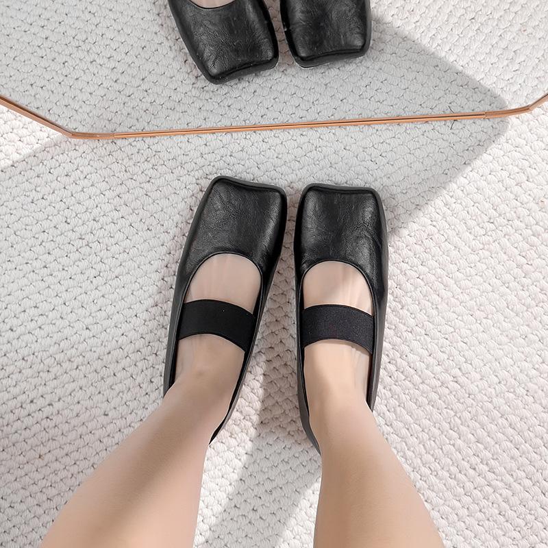 

Fashion strange square toe flat mary janes shoes woman elastic band mocasines soft leather slip on loafers women zapatos mujer cómodos 36 чёрный