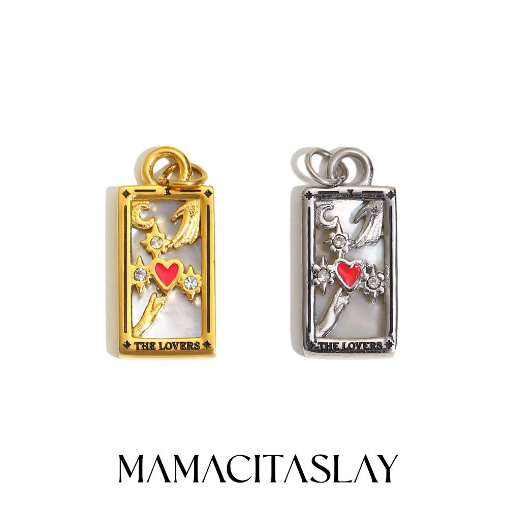 MamacitaSlay 316L Stainless Steel Shell Zircon Tarot Card Charms Necklace Earrings DIY Pendant Waterproof Jewelry Accessories