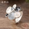 Enamel Geometric Oval Flower Elastic Ring, High-end Women's Versatile Flower Ring