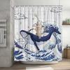 Funny Shower Curtain Brave Cat Cartoon Shower Curtain Waves Ocean Decor Fabric Shower Curtain Set with Hooks Bathroom Decoration