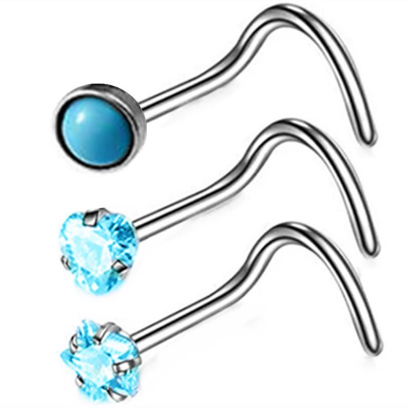 3PCS Pink Crystal Bend Nose Piercing Stud Set Spider Nose Ring Bulk Twist Butterfly Nose Rings And Studs Pack Piercing Nariz Lot