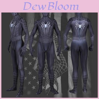 Andningsbar och elastisk Spiderman Black Venom Zentai-dräkt med genomskinliga ögon