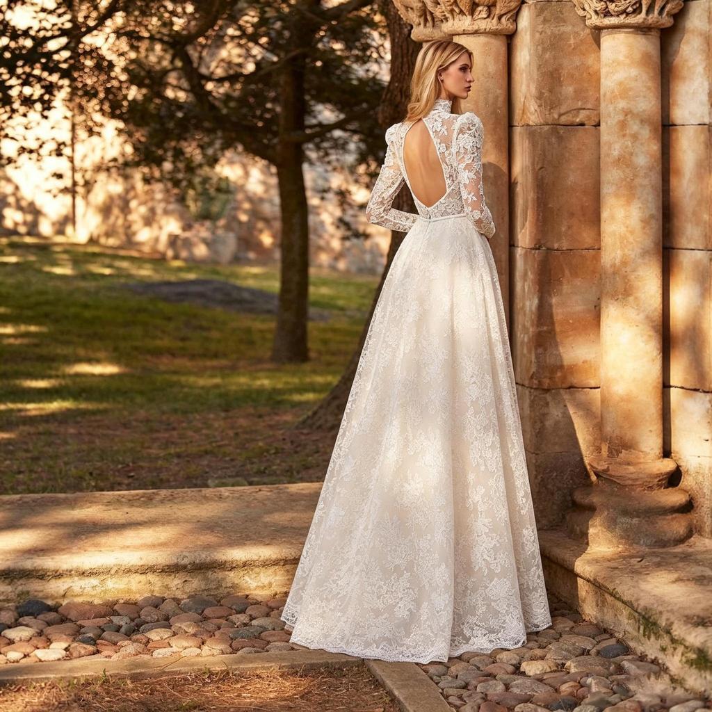Abito da Sposa in Pizzo Francese 1011 Nuovo Sposa Atmosferico Semplice Premium Manica Lunga Estiva Piccolo Strascico Vestito Vestito