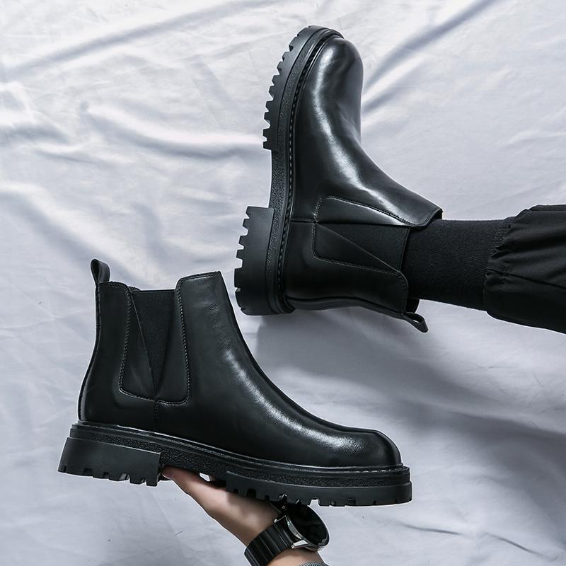 British Style Chelsea Men's Boots Thick Soled Ankle Boot Luxury Brand Business Casual High Top Leather Shoes Motorcycle Boots