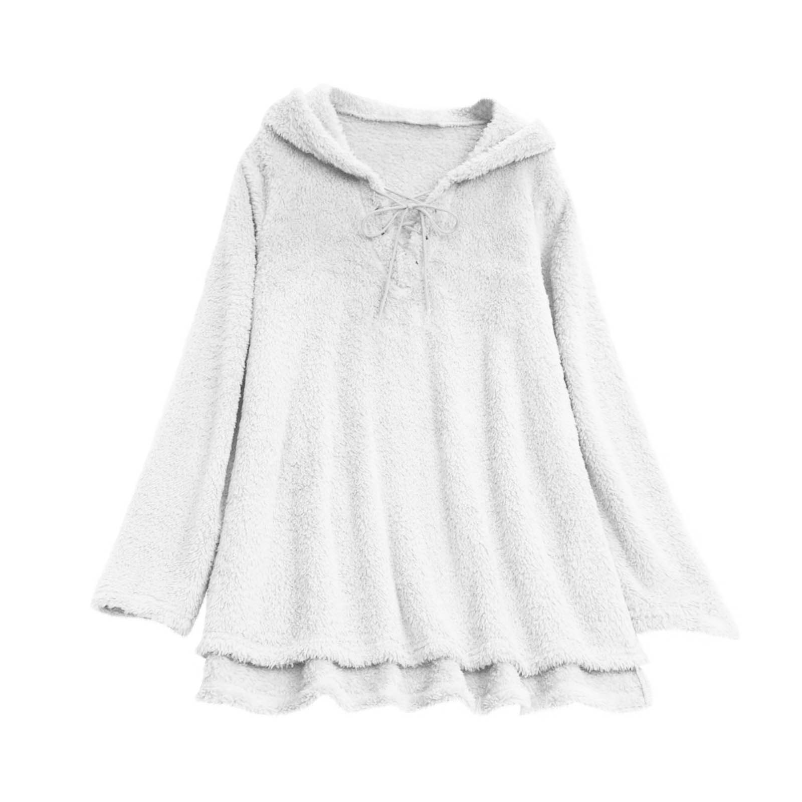 

Женская мода Однотонный карман Пуговица Капюшон Свободный Повседневный Плюшевый Топ M