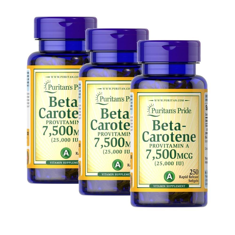 Puritans Pride Beta-Carotene Provitamin A 25,000 IU Softgels 3 pcs 250 Tablets