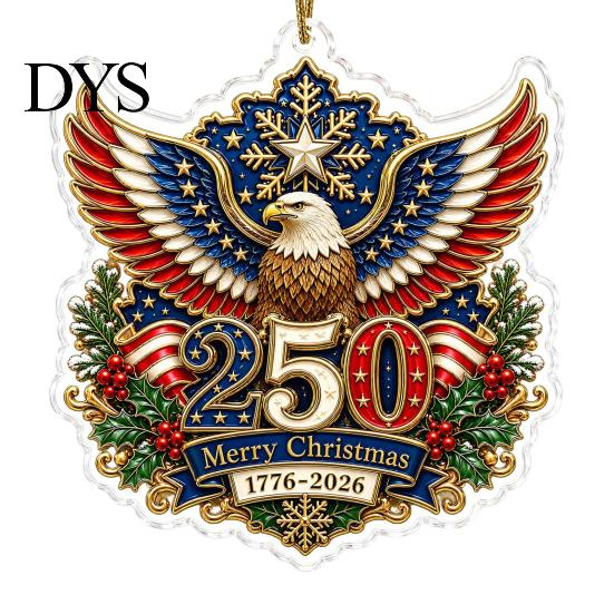 US History Celebration Decoration 250th Anniversary Christmas Ornament, USA Santa Train 2D Flat Acrylic American Flag Keepsake for Tree Holiday