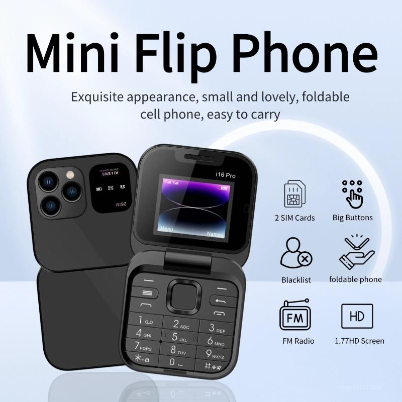1 Set Speed Dial Blacklist Flashlight Call Recording 2 Sim Foldable Flip Small Box Phones For I16 Pro Mini Fold Mobile Phone